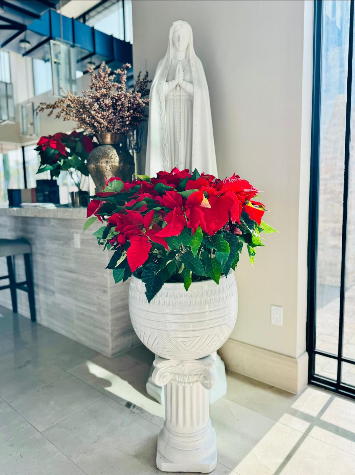 Hoa trạng nguyên với màu đỏ rực rỡ giúp không gian nhà thêm nổi bật.