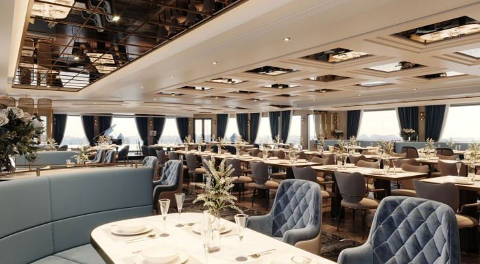 Phòng ăn lớn có sức chứa 250 khách. Ảnh: Dulichduthuyen