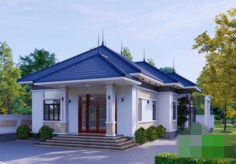 Mẫu nhà cấp 4 mái Nhật đơn giản có chi phí thấp nhưng vẫn đảm bảo tính thẩm mỹ là lựa chọn phổ biến ở vùng nông thôn. Ảnh: Kientrucphongthuykhanghung