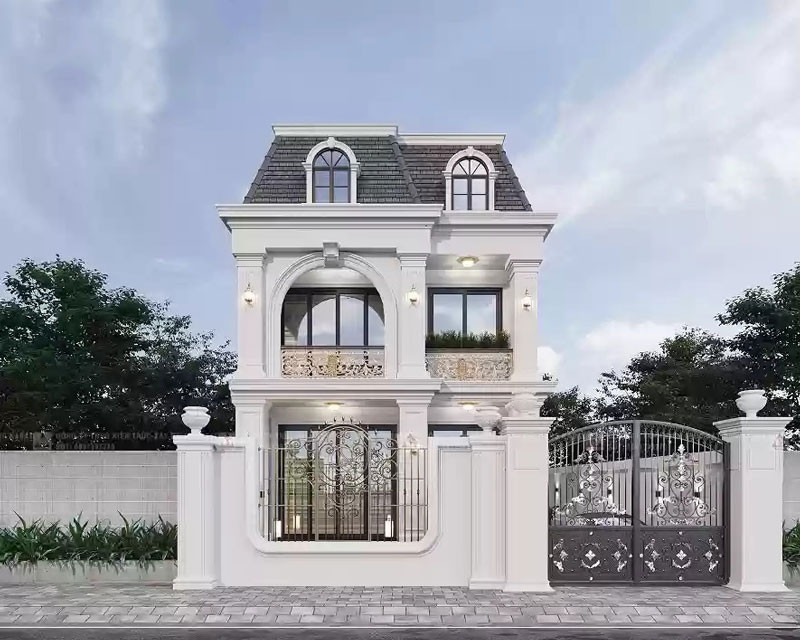 Nhà mái Nhật 2 tầng tân cổ điển có sự kết hợp hài hòa giữa phong cách sang trọng và truyền thống Á Đông. Ảnh: Happynest