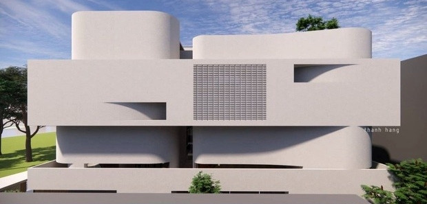 Nhìn từ bên ngoài, căn biệt thự đồ sộ như một toà lâu đài.