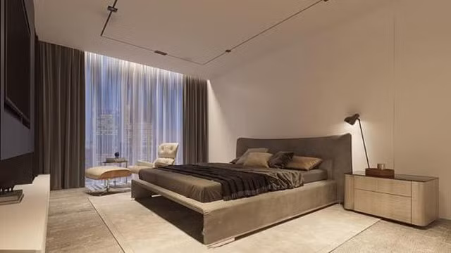 Phòng ngủ của siêu mẫu Vĩnh Thuỵ có gam màu nâu tạo cảm giác dễ chịu, ấm áp. Ảnh: FBNV