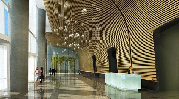 Đặc biệt, Lotte Center Hà Nội áp dụng hệ thống an ninh tòa nhà bậc nhất hiện nay: ứng dụng thẻ thông minh thông qua 3 bước kiểm tra an ninh từ cửa chính, thang máy tới cửa của từng tầng, hệ thống tường chắn bằng kính nhiều lớp, đèn LED và bê tông cường độ nén cao giảm thiểu kích thước kết cấu... Ảnh: Designs