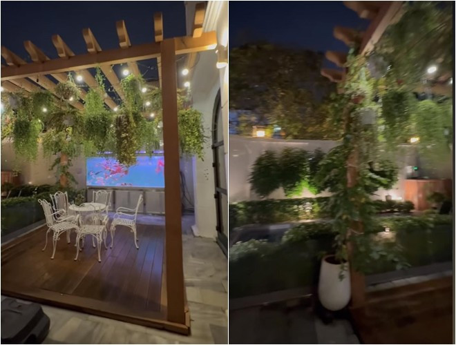 Theo đó, khu vườn trong biệt thự của Lệ Quyên vô cùng thơ mộng, ngập tràn cây xanh.