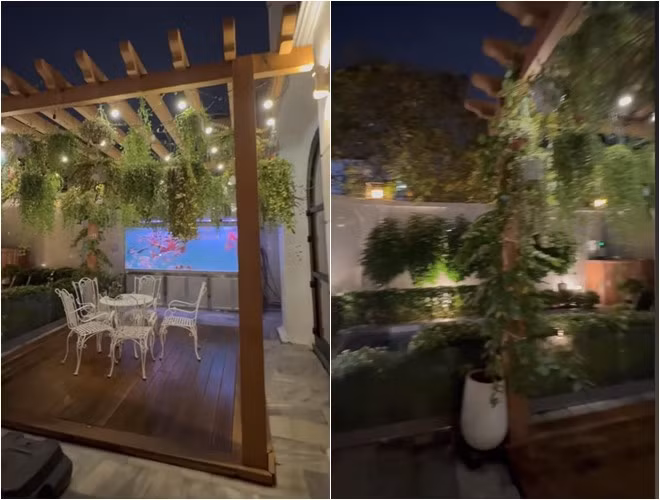 Theo đó, khu vườn trong biệt thự của Lệ Quyên vô cùng thơ mộng, ngập tràn cây xanh.