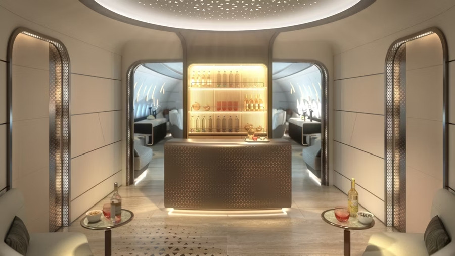 Ra mắt tại Triển lãm hàng không Dubai, CelestialSTAR là ý tưởng thiết kế cabin VIP dành cho máy bay BBJ777-9 của Lufthansa Technik. Ảnh: Simpleflying