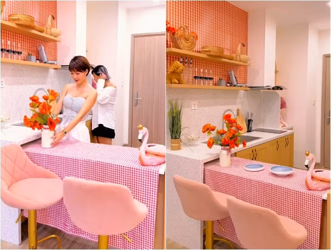 Khu bếp nhỏ xinh và bắt mắt. Ảnh chụp màn hình