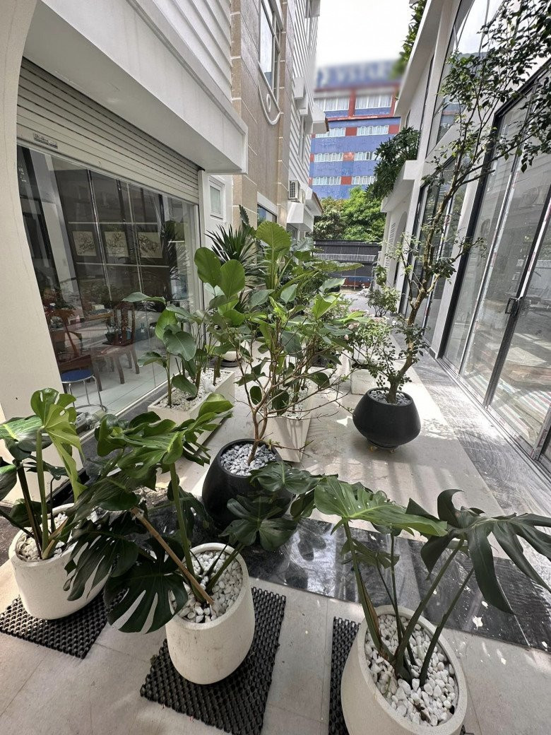 Nữ diễn viên nhờ người ở quê trộn sẵn đất thịt, tro, trấu, xơ dừa, mang lên chỉ việc đổ vào chậu.