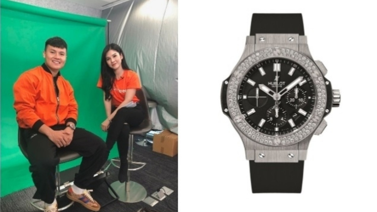 Tiền vệ người Đông Anh cũng chi khoản tiền khổng lồ cho những món phụ kiện đắt giá. Đáng chú ý là chiếc đồng hồ có giá 315 triệu đồng (chưa kể thuế) – Big Bang Steel Diamond của thương hiệu Hublot. Ảnh: Vietnamnet