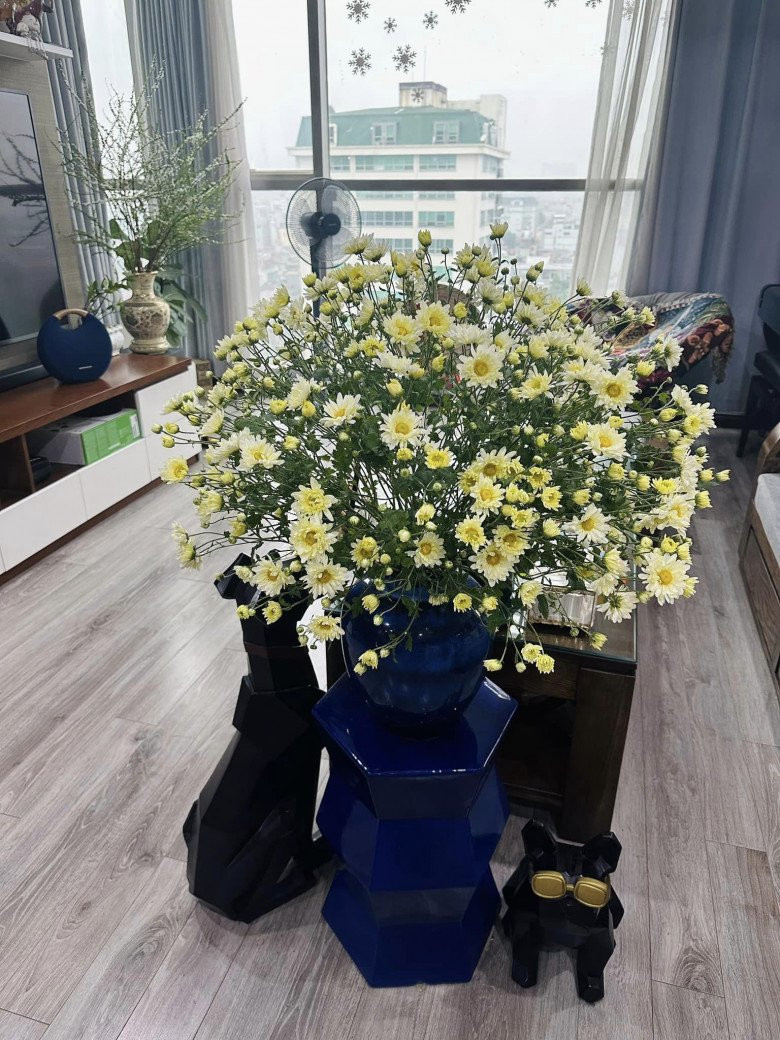 Hết cúc vàng, Hoàng Trang lại thay bằng bình cúc trắng nhẹ nhàng, thanh khiết.