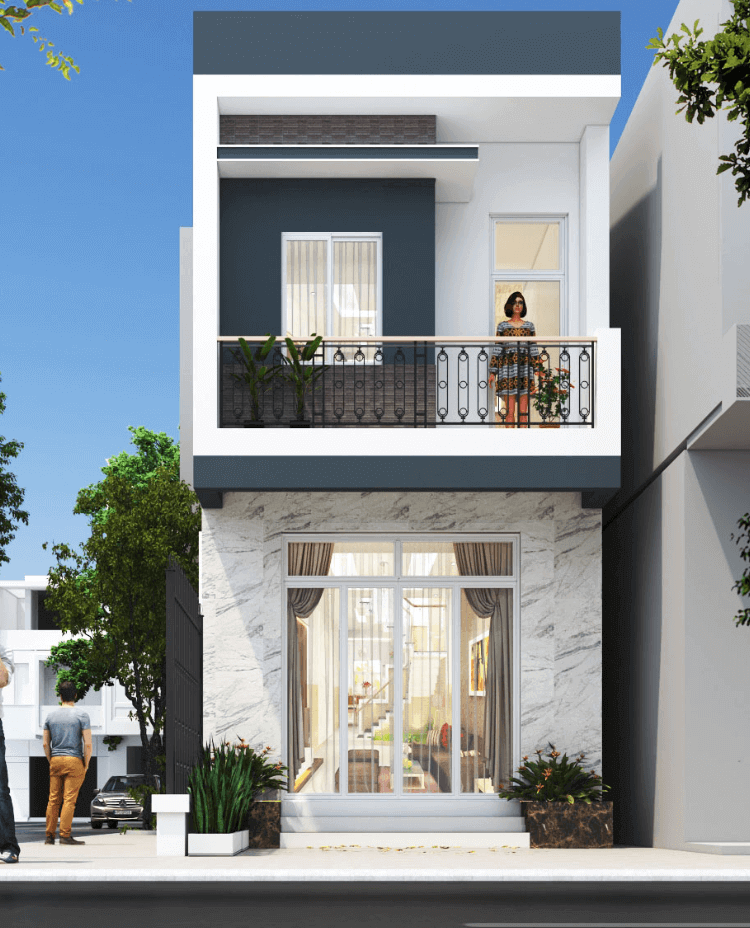 Mẫu nhà phố hiện đại sử dụng hệ thống cửa nhôm kính giúp giảm chi phí. Ảnh: Tostem