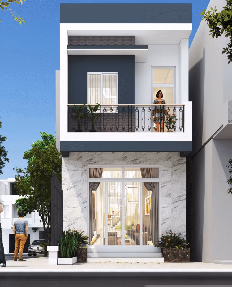 Mẫu nhà phố hiện đại sử dụng hệ thống cửa nhôm kính giúp giảm chi phí. Ảnh: Tostem