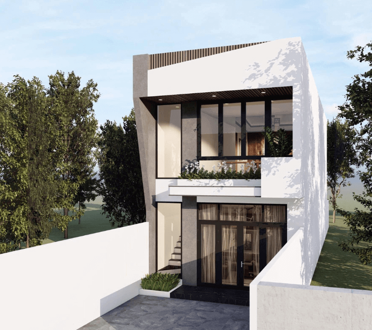 Mẫu nhà phố mái bằng kết hợp cửa nhôm kính tạo cảm giác thông thoáng. Ảnh: Tostem