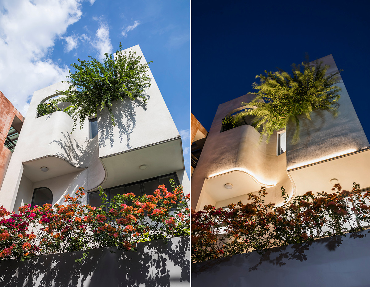 Theo đó, nhóm kiến trúc sư nảy ra ý tưởng áp dụng những đường cong uyển chuyển, đồng thời sử dụng cấu trúc lệch tầng làm ngôn ngữ kiến trúc chính.