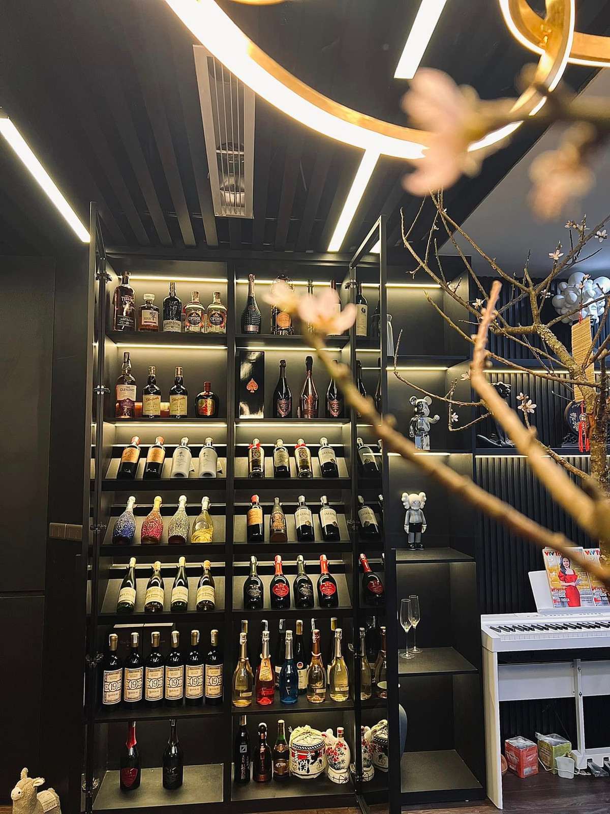 Trong nhà có tủ lớn đựng rượu.