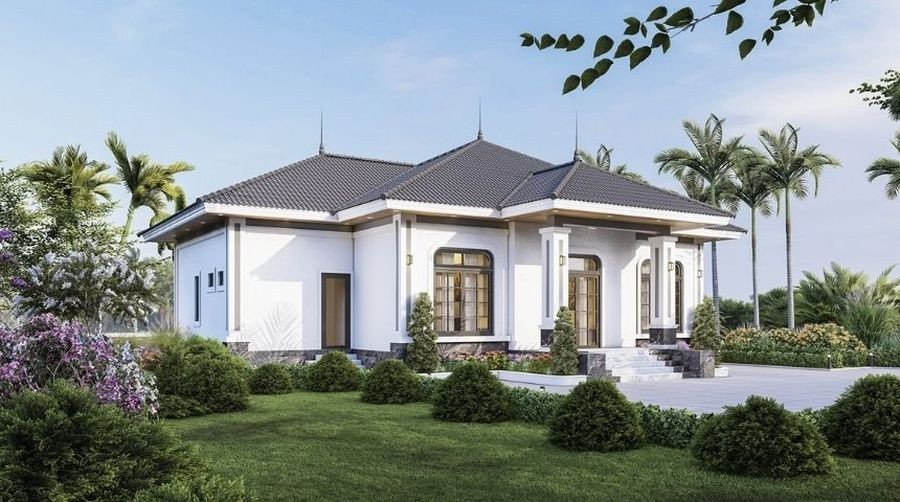 Nhà mái Nhật 1 tầng 3 phòng ngủ cung cấp không gian sinh hoạt tiện nghi, thoải mái cho gia đinh từ 4 - 6 thành viên. Ảnh: Decoxdesign