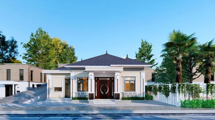 Mẫu nhà được thiết kế theo dạng hình khối, không chỉ đầy đủ chức năng mà còn mang đến không gian thoáng đãng. Ảnh: Spacet