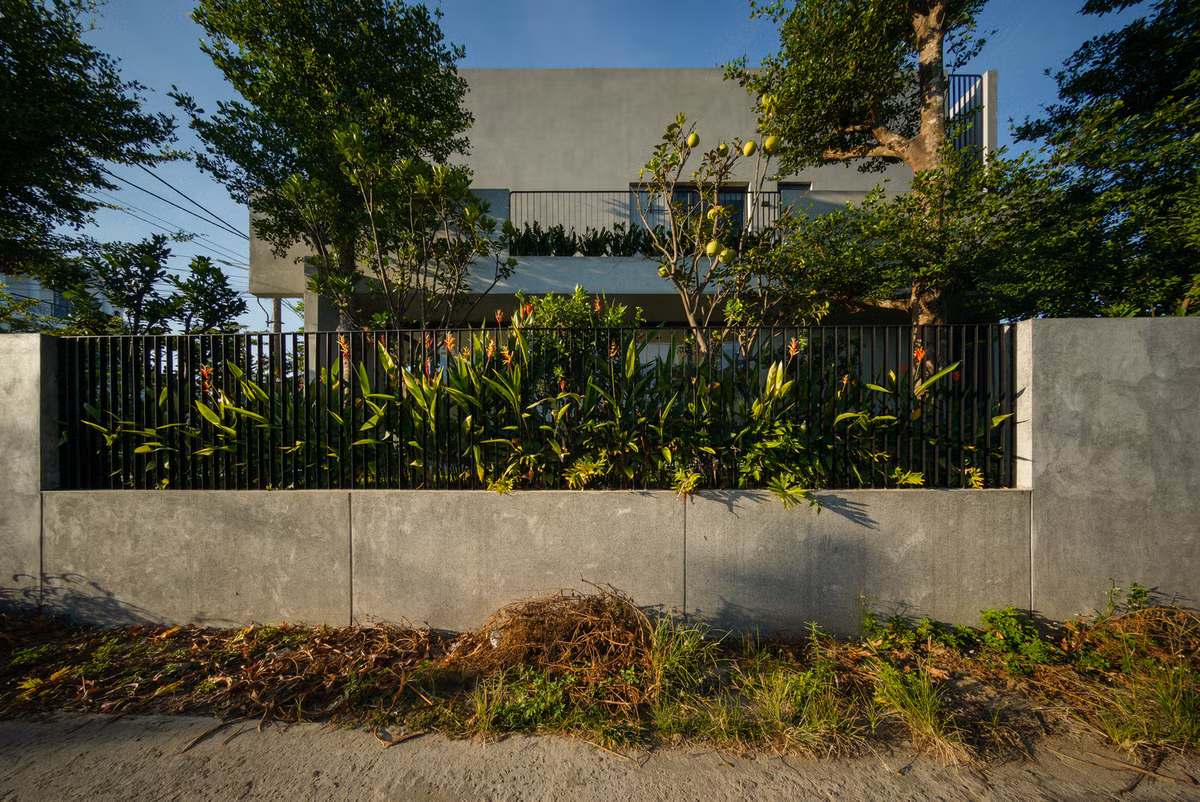 Vì vậy, kiến trúc sư quyết định xây hệ tường bao che 2 lớp ở hướng Đông và Tây. Lớp tường dày và lớp cửa kính lùa, ở giữa 2 lớp tường là khoảng đệm mở trồng cây xanh và giúp lưu thông gió.