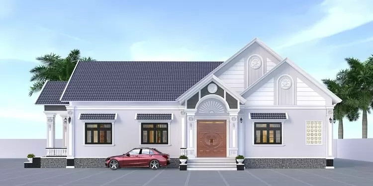  Nhà cấp 4 mái thái xuất hiện đã lâu nhưng chưa bao giờ lỗi thời. Nhà sử dụng gam màu tối giản tạo nét hiện đại. Ảnh: Vinhtuong