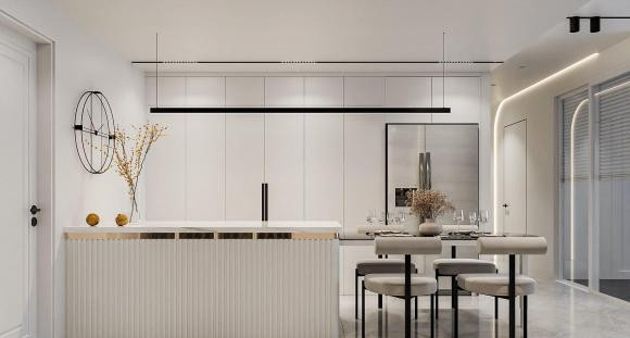 Khu bếp tinh giản và sang chảnh.