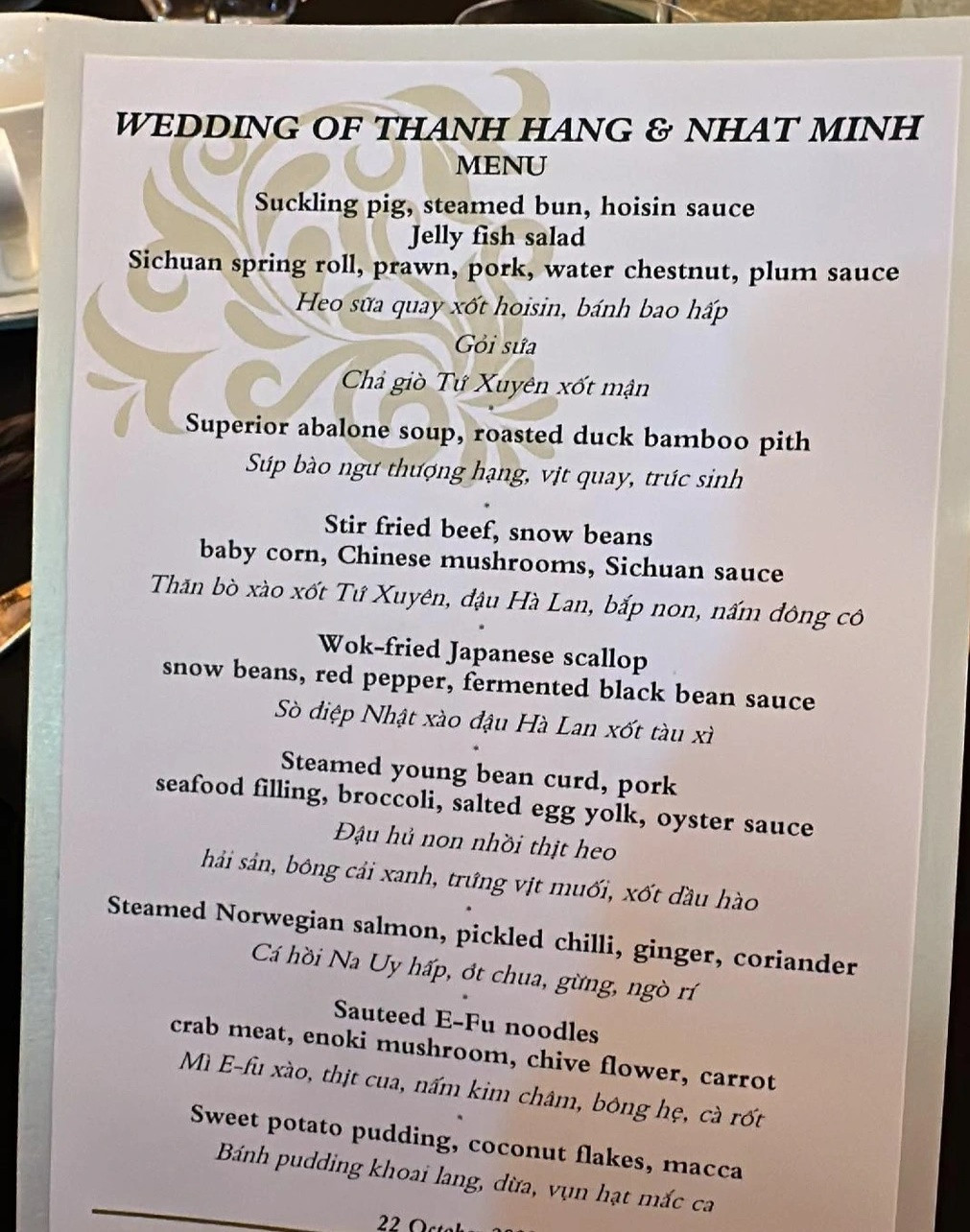 Ngoài không khí ngập tràn vui vẻ, hạnh phúc, thực đơn tiệc cưới của Thanh Hằng cũng là chủ đề được khách mời và người hâm hộ quan tâm. Ảnh: Dân trí