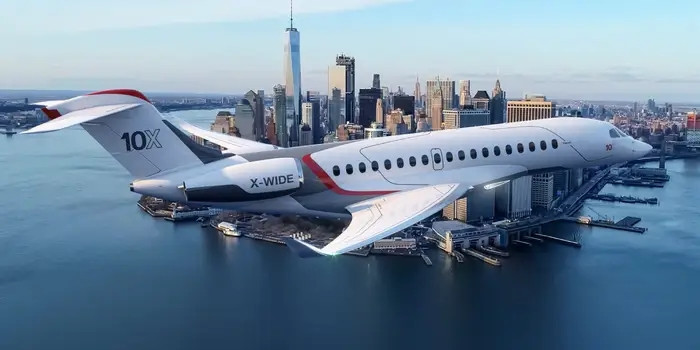 Đây là hình dáng của Dassault Falcon 10X trị giá 75 triệu USD khi bay lên bầu trời.