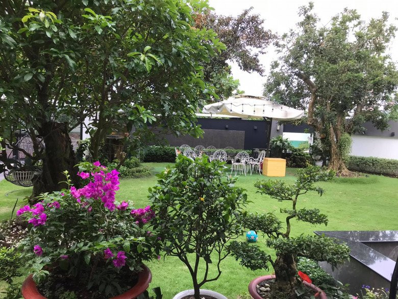 Khuôn viên khu vườn rộng rãi là nơi gia đình nam diễn viên tổ chức tiệc ngoài trời. Nguồn ảnh: FBNV