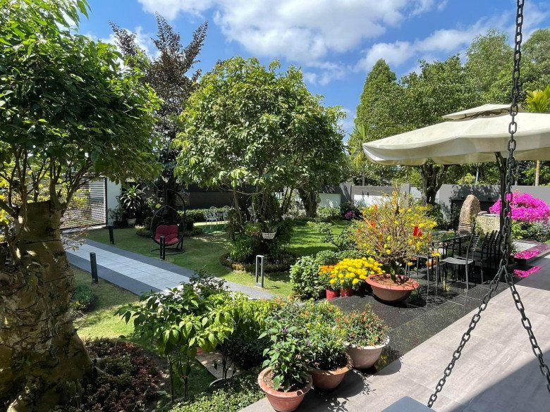 Nam diễn viên "Về nhà đi con" tiết lộ, sân vườn trong nhà có bố chăm sóc nên quanh năm tươi tốt.