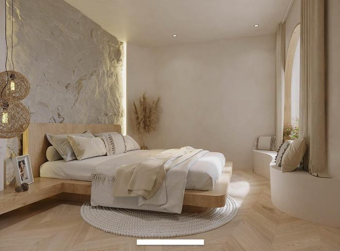 Phòng ngủ của Huyền Lizzie cũng mang phong cách tối giản, sang trọng. Ảnh: FBNV