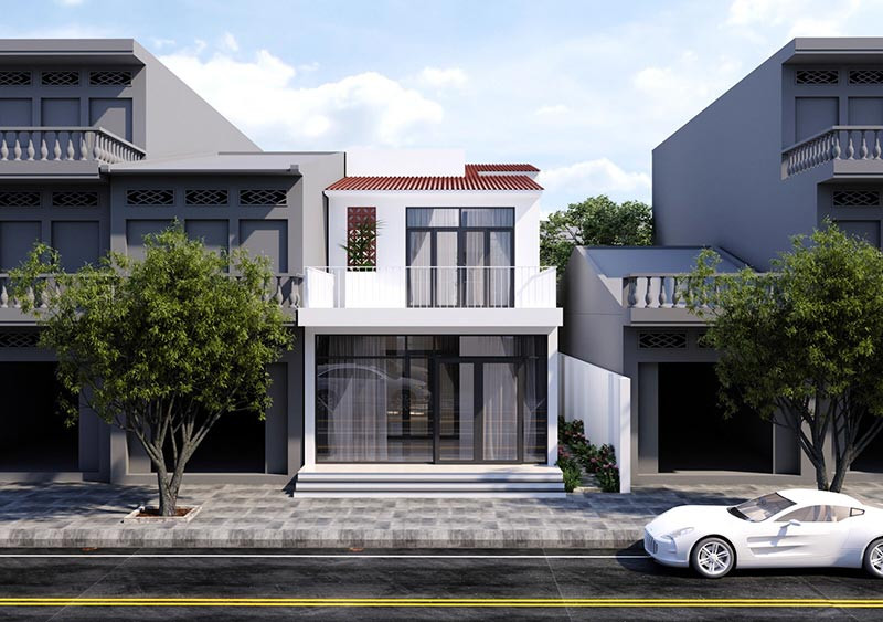 Mẫu nhà 2 tầng mái tôn đơn giản, không rườm rà về họa tiết, hoa văn. Mái tôn màu đỏ vừa tạo tính thẩm mỹ, vừa có khả năng chống nóng, thoát nước mưa tốt. Ảnh: Thietkenoithatatz