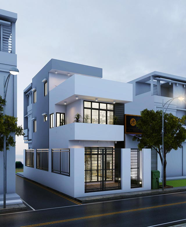 Nhà 2 tầng sử dụng gam màu sáng chủ đạo kết hợp với các hình khối vuông vắn sắc cạnh, vừa mang đến vẻ đẹp trẻ trung, năng động vừa giúp ngôi nhà trở nên thanh thoát. Ảnh: Thietkenoithatatz