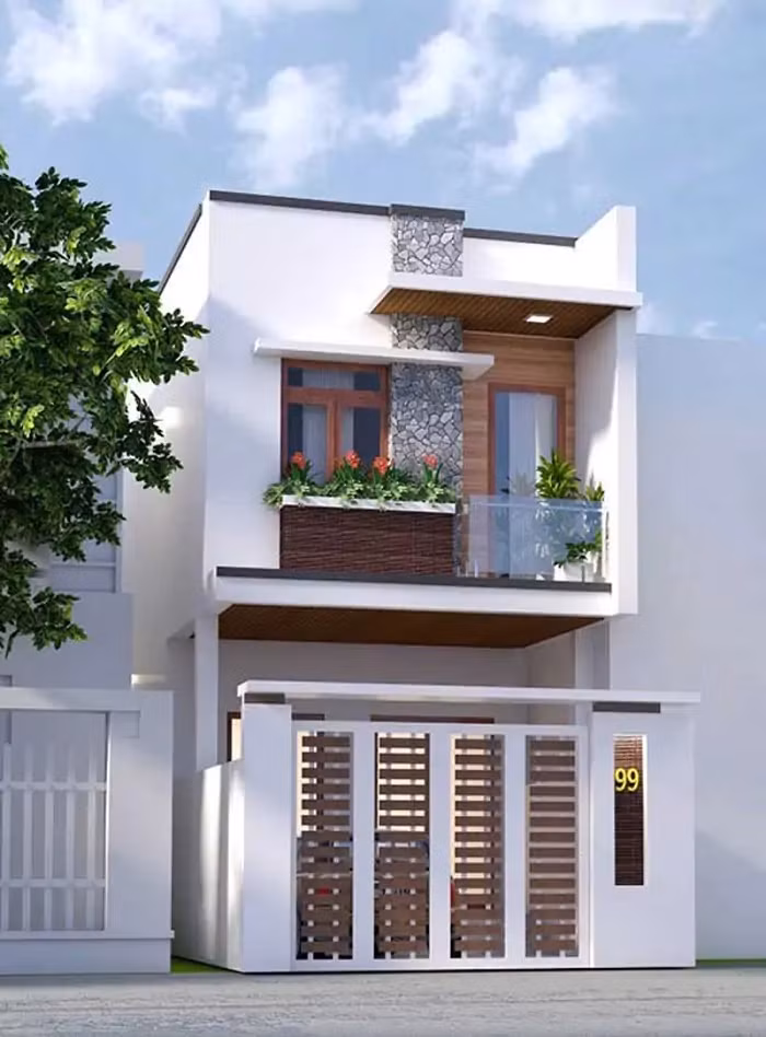 Để ngôi nhà thêm sinh động, kiến trúc sư đã điểm thêm không gian xanh với 2 ban công. Ảnh: Namidesign