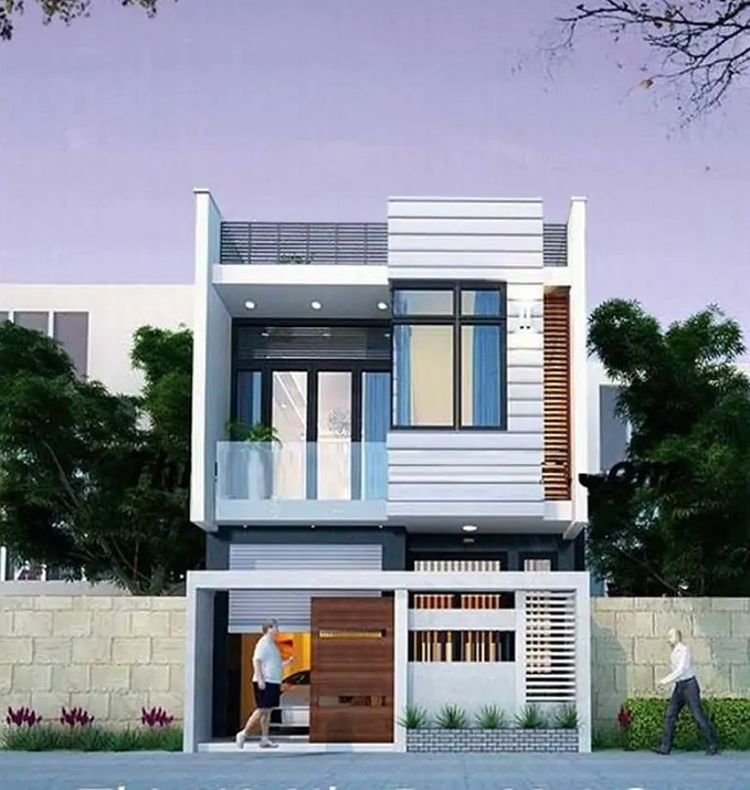 Nhà phố 2 tầng có gara phù hợp với những lô đất có bề ngang rộng, bề sâu ngắn. Ảnh: Namidesign