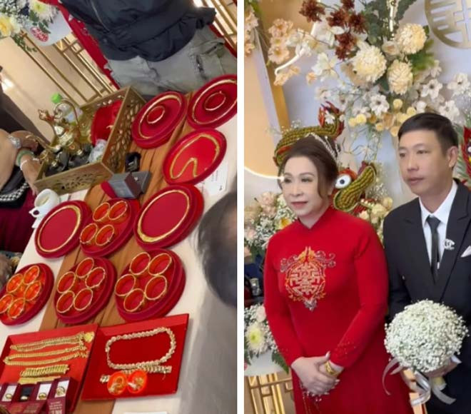 Đầu tháng 3/2023, đám cưới của cô dâu U40 ở miền Tây khiến nhiều người ghen tị bởi quà hồi môn là 30 cây vàng và 10.000 USD tiền mặt. Ảnh: Facebook