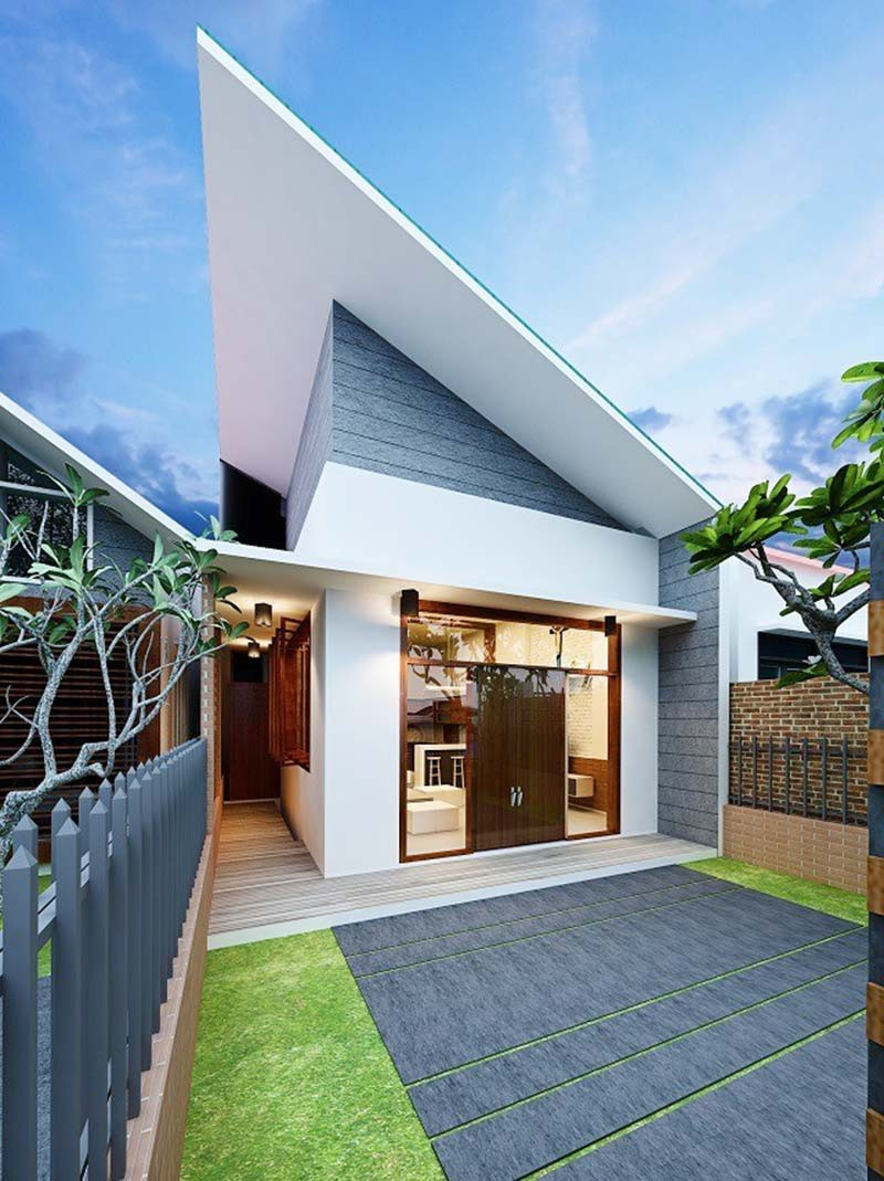 Nhà cấp 4 mái lệch diện tích nhỏ gọn ấn tượng với phong cách hiện đại và màu sắc bắt mắt. Ảnh: Internet