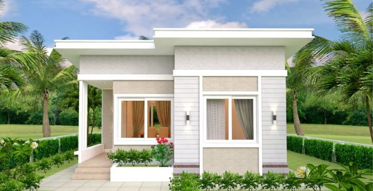 Mẫu nhà cấp 4 có sân vườn rộng rãi, bốn bề bao bọc bởi thiên nhiên. Ảnh: Muaban