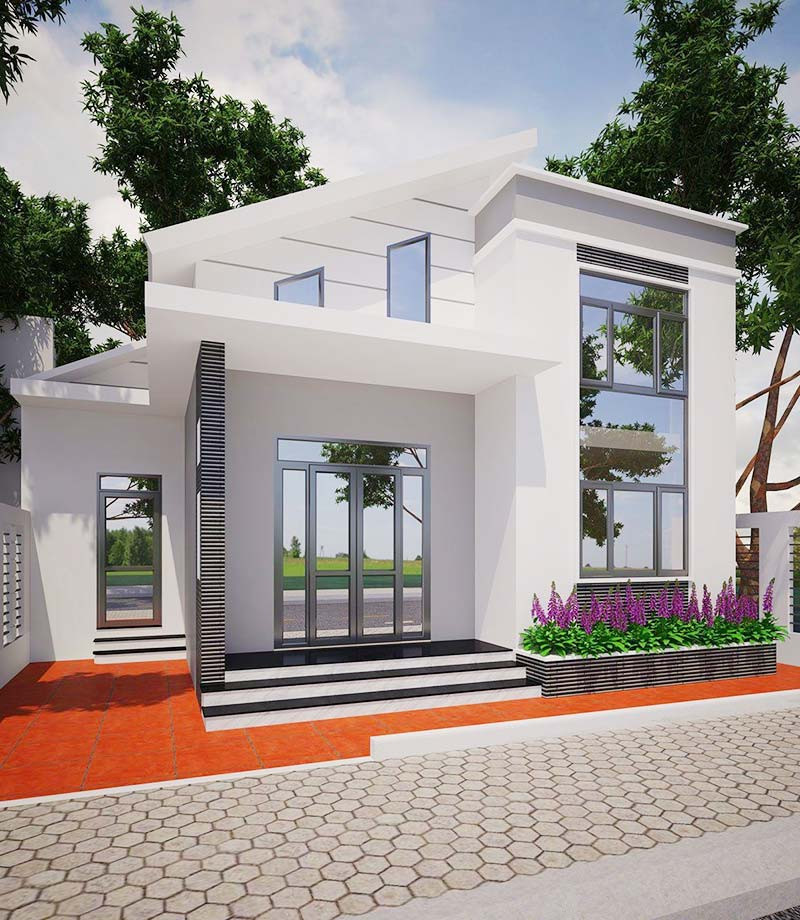 Nhà cấp 4 hiện đại sử dụng gam màu trắng sang trọng. Tận dụng lợi thế về diện tích mặt tiền hơn chiều sâu nên nhà thiết kế theo kiểu 3 gian ngang. Ảnh: Xaydungtrangtrinoithat