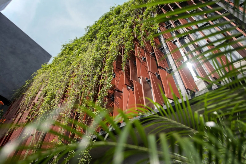 Thay vì thiết kế một khối hình kiến trúc xuất hiện tiếp cận trực tiếp với khoảng không gian trực diện bùng binh, kiến trúc sư đề xuất ý tưởng tạo thành ngôi nhà có khu vườn treo ngay mặt tiền.