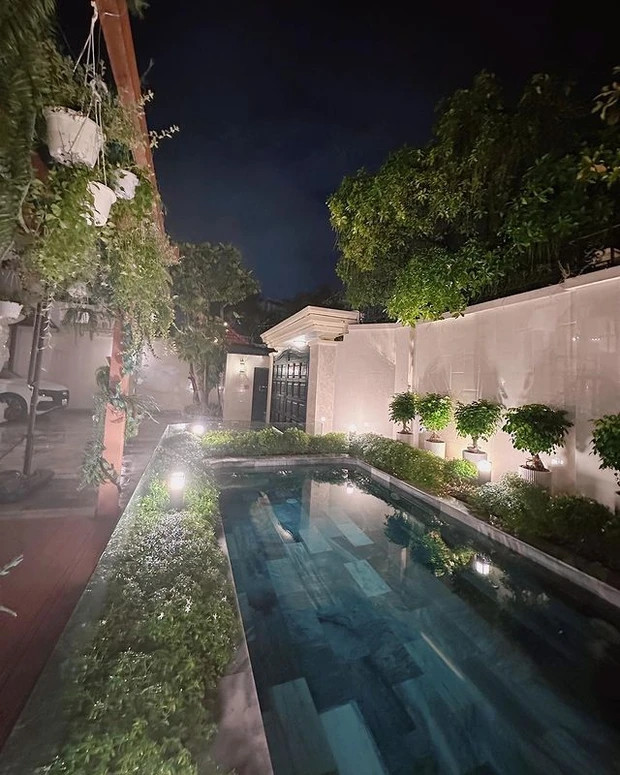 Bể bơi là điểm nhấn trong khu vực sân vườn.