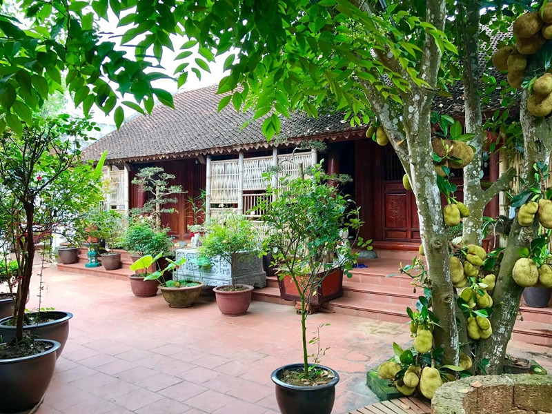 Không chỉ gây ấn tượng bởi không gian thờ trang nghiêm, căn nhà cổ của nghệ sĩ Vượng Râu còn sở hữu khuôn viên vô cùng rộng rãi với đầy đủ các loại cây trái xanh mướt. Ảnh: Dân trí