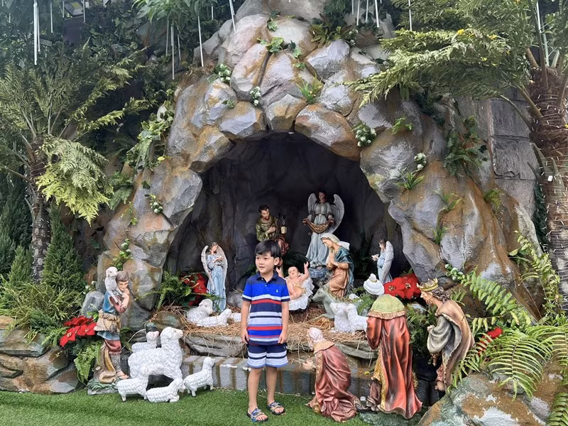 Trong khu vườn, Đàm Vĩnh Hưng cho dựng cổng hang đá.