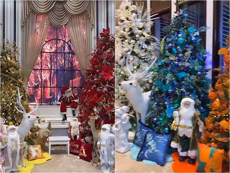  Mr Đàm cho biết năm nay làm 5 cây thông đủ các màu xanh, đỏ, trắng, vàng, xanh và cam.