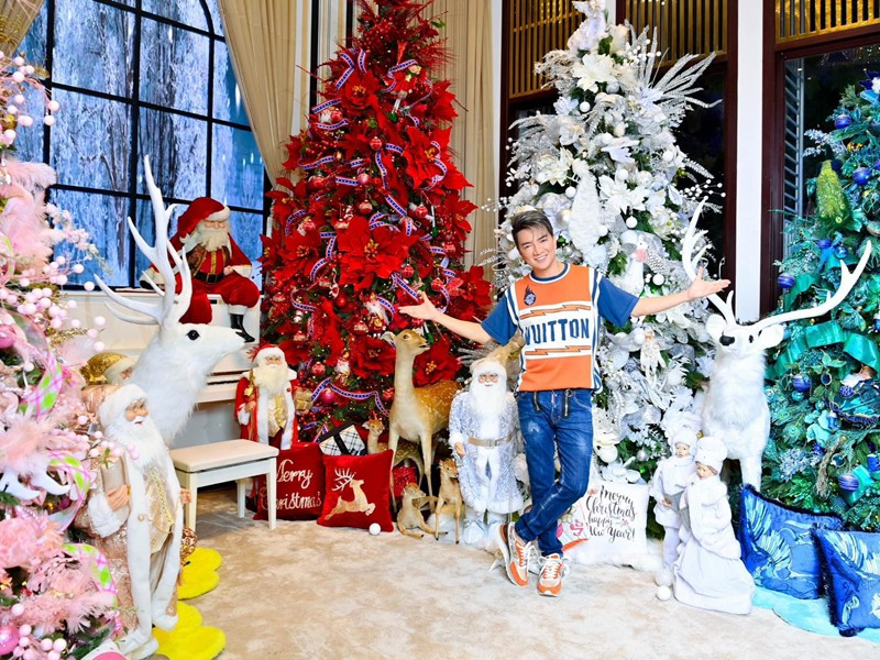 Những cây thông lớn kết hợp đèn chiếu sáng, đèn nháy... tạo nên vẻ đẹp huyền ảo.