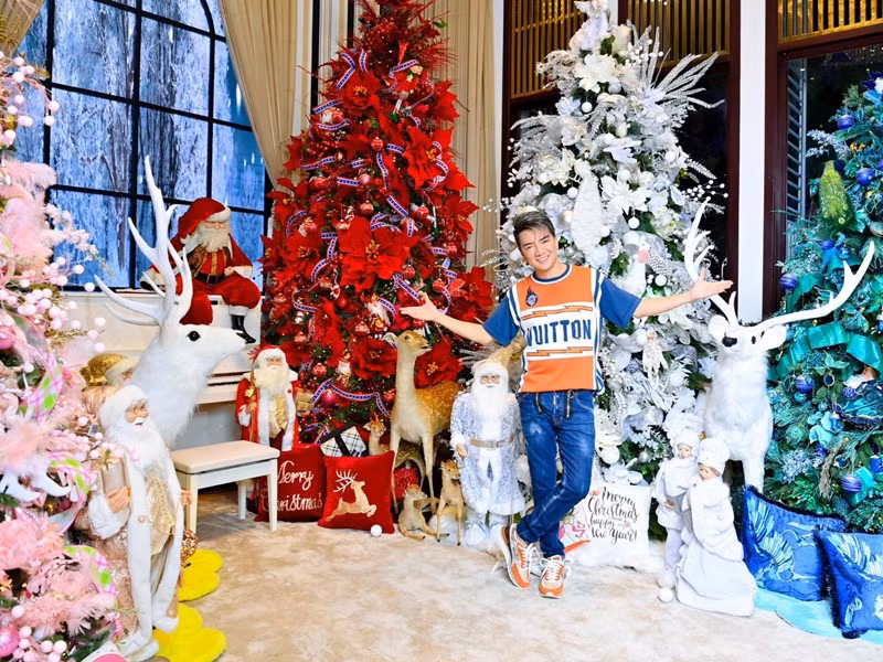 Những cây thông lớn kết hợp đèn chiếu sáng, đèn nháy... tạo nên vẻ đẹp huyền ảo.