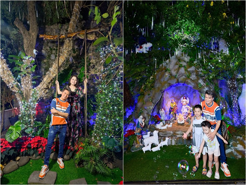 Khu vườn ngập tràn màu sắc dưới ánh đèn buổi tối. Nguồn ảnh: FBNV, chụp màn hình