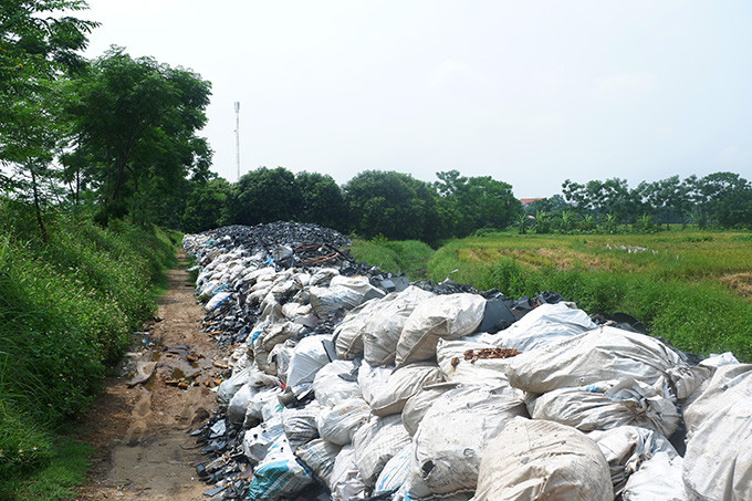 Trao đổi với PV Kiến Thức, ông Đặng Quốc Việt, Chủ tịch UBND xã Bình Dương xác nhận, trên địa bàn xã có tồn tại điểm tập kết tự phát rác thải điện tử độc hại, với diện tích khoảng 300-400 m2.