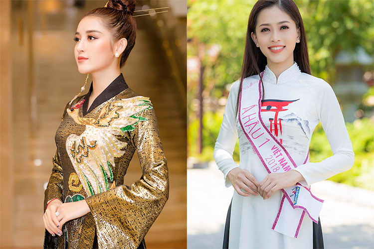 Diện áo dài, Huyền My khoe vẻ kiêu sa, đài các, Phương Nga lại dịu dàng. Ảnh: FBNV
