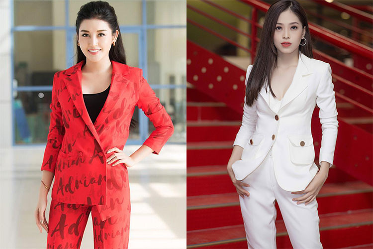 Hai nàng á hậu đều cá tính khi chọn trang phục vest. Ảnh: FBNV