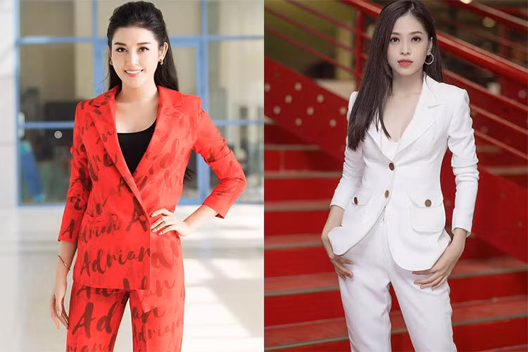 Hai nàng á hậu đều cá tính khi chọn trang phục vest. Ảnh: FBNV