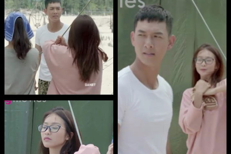 Bộ phim "Hậu duệ mặt trời" bản Việt mang đề tài quân nhân nhưng không thiếu những pha hài hước. Trong tập 7, 8, thấy bác sĩ Hoài Phương đeo kính ngắm dàn quân nhân 6 múi đang tập luyện, đại úy Duy Kiên "sôi máu" hỏi: "Sao hôm nay tự nhiên đeo kính vậy?".